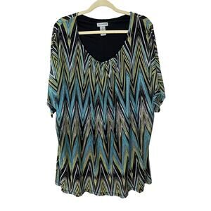 Catherines Chevron Breezy Overlay Blouse Women's Plus Size 3X Short Sleeve Top‎